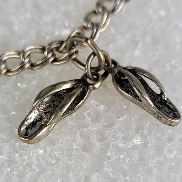 Vintage QGI Italy 925 Sterling Silver Cross Flip Flops Charm Chain Bracelet 7 in - Picture 4 of 10